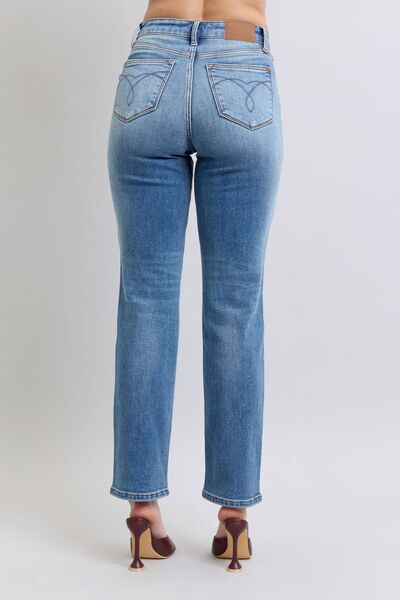 Judy Blue Full Size Run Vintage Wash Thermal Straight Jeans from Enfance-Heureuse