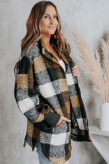 Black Zipper Side Pockets Plaid Overcoat from MsDressly