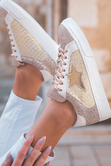 Clare Gold Glitter Star Lace-up Sneakers from Threaded Pear