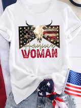 American Woman Bull Skull Print White Graphic Tee from MsDressly
