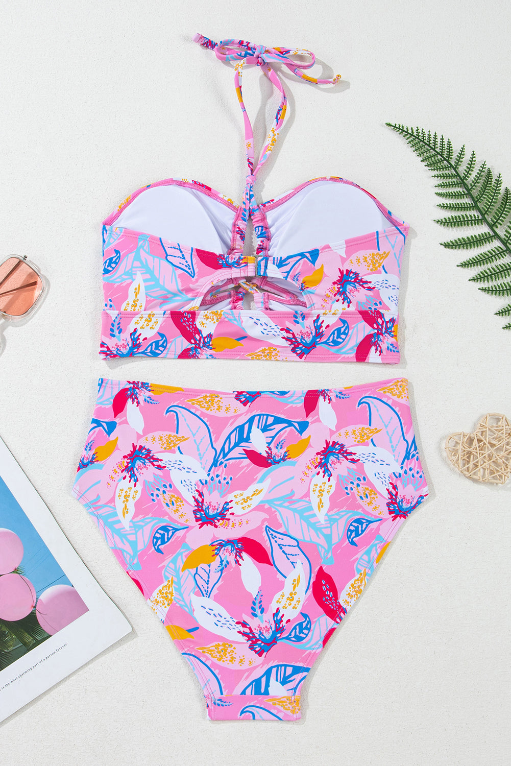 Emmy Floral Halter Neck High Waist Bikini from Threaded Pear