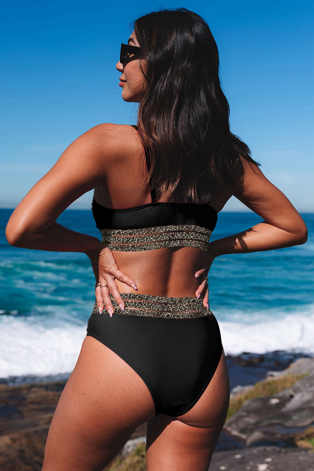 Edith Leopard Mesh Trim 2pcs Bikini Swimsuit from Threaded Pear