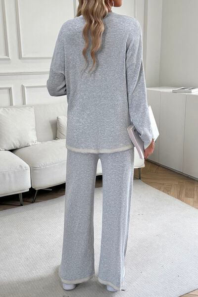 Devine Contrast Trim Round Neck Top and Pants Set from Enfance-Heureuse