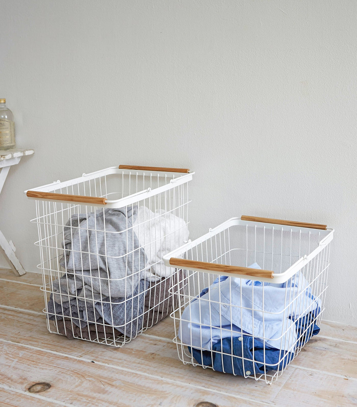 Wire Basket - Two Sizes - Steel + Wood from Yamazaki Home