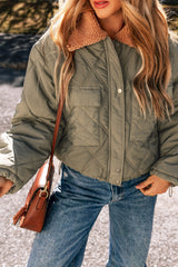 Teddy Collar Flap Pockets Quilted Puffer Jacket from Threaded Pear