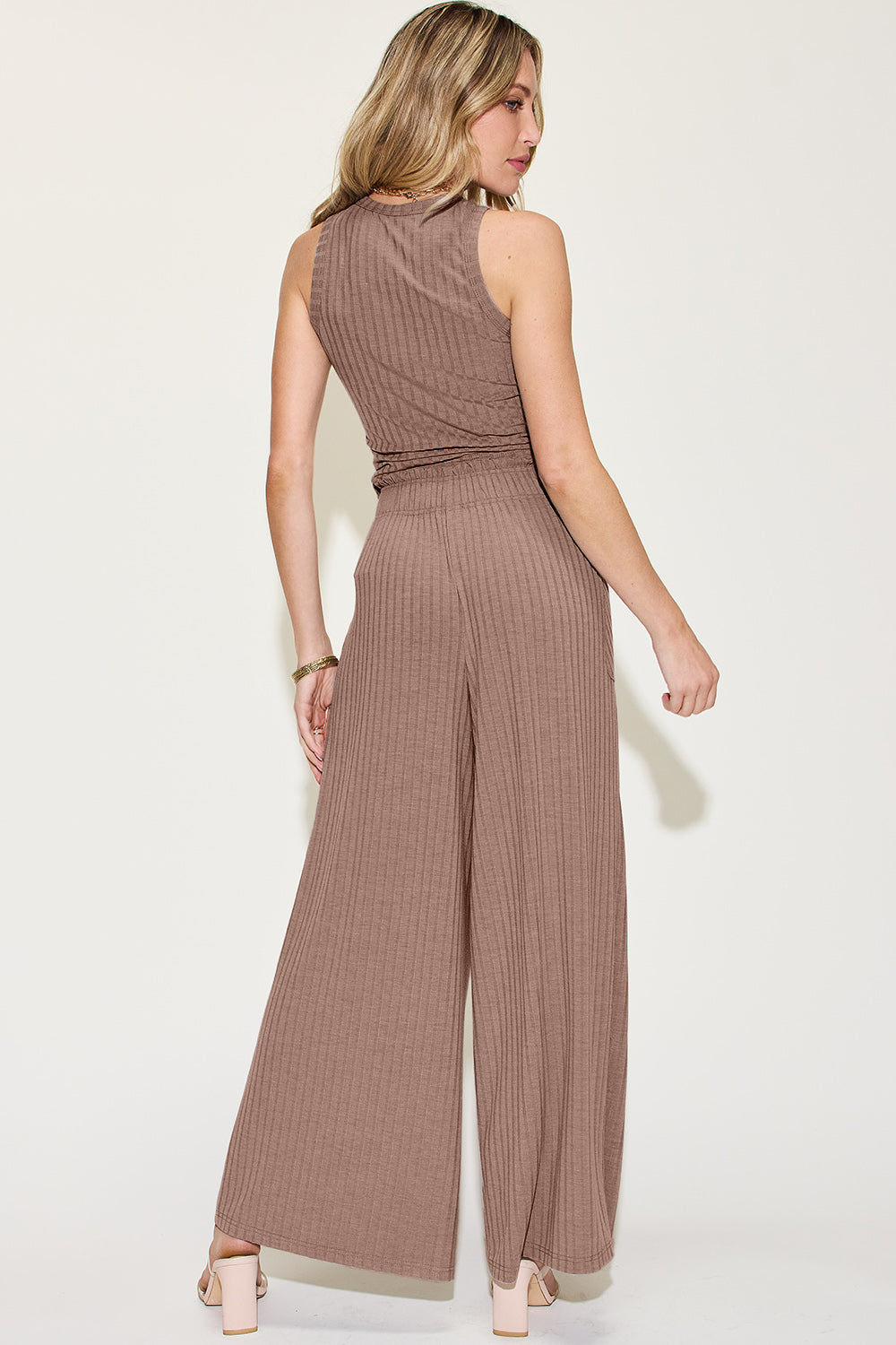 Basic Bae Full Size Ribbed Tank and Wide Leg Pants Set from Enfance-Heureuse