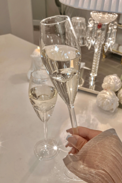 Champagne Flute Glassware | Set of 2, 7.8 OZ | Diamond Stemmed Glass, Gift for Her from The Wine Savant