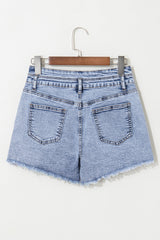 Heaven Rhinestone Raw Hem Denim Shorts from Threaded Pear