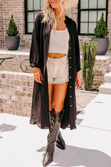 Black 3/4 Sleeve Button Up Long Kimono from MsDressly
