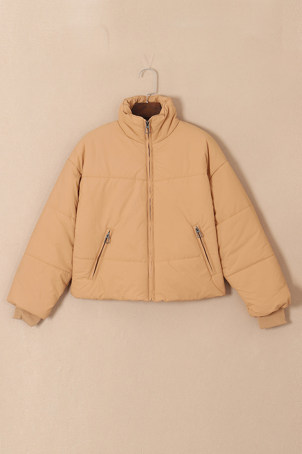 Brown Zip Up Pocketed Puffer Coat From MsDressly