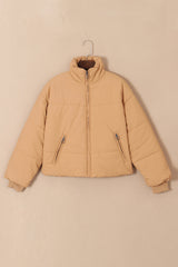 Brown Zip Up Pocketed Puffer Coat From MsDressly