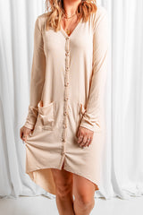 Apricot V-Neck Button-Up Cardigan with Pockets from MsDressly