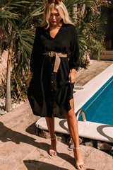 Black 3/4 Sleeve Button Up Long Kimono from MsDressly