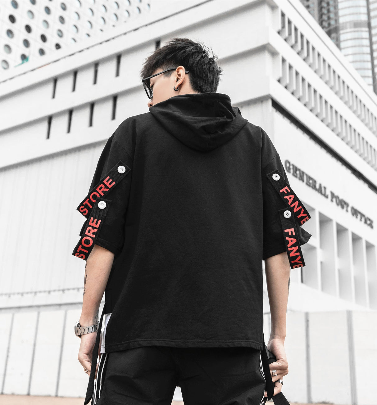 Black Solo Movement Short Sleeves Hoodie from Niepce Inc