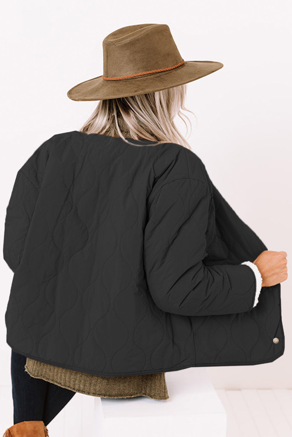 Black Snap Button Furry Reversible Coat From MsDressly