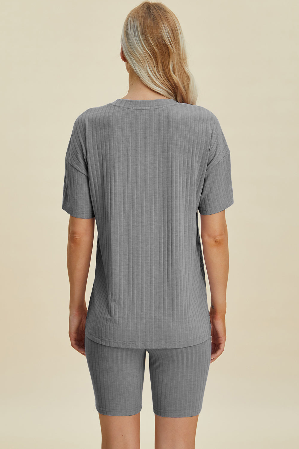 Basic Bae Full Size Ribbed V-Neck Short Sleeve Top and Shorts Set from Enfance-Heureuse