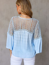 3/4 Sleeve Crochet Blouse in Light Blue from MsDressly