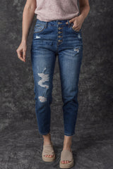 Bailee Distressed Button Fly High Waist Jeans From Threaded Pear