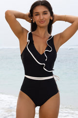 Jayla Ruffled Wrap V Neck Swimsuit from Threaded Pear