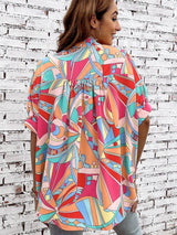 Abstract Geometry Print Puff Sleeve Blouse - Multicolor Shift Shirt from MsDressly