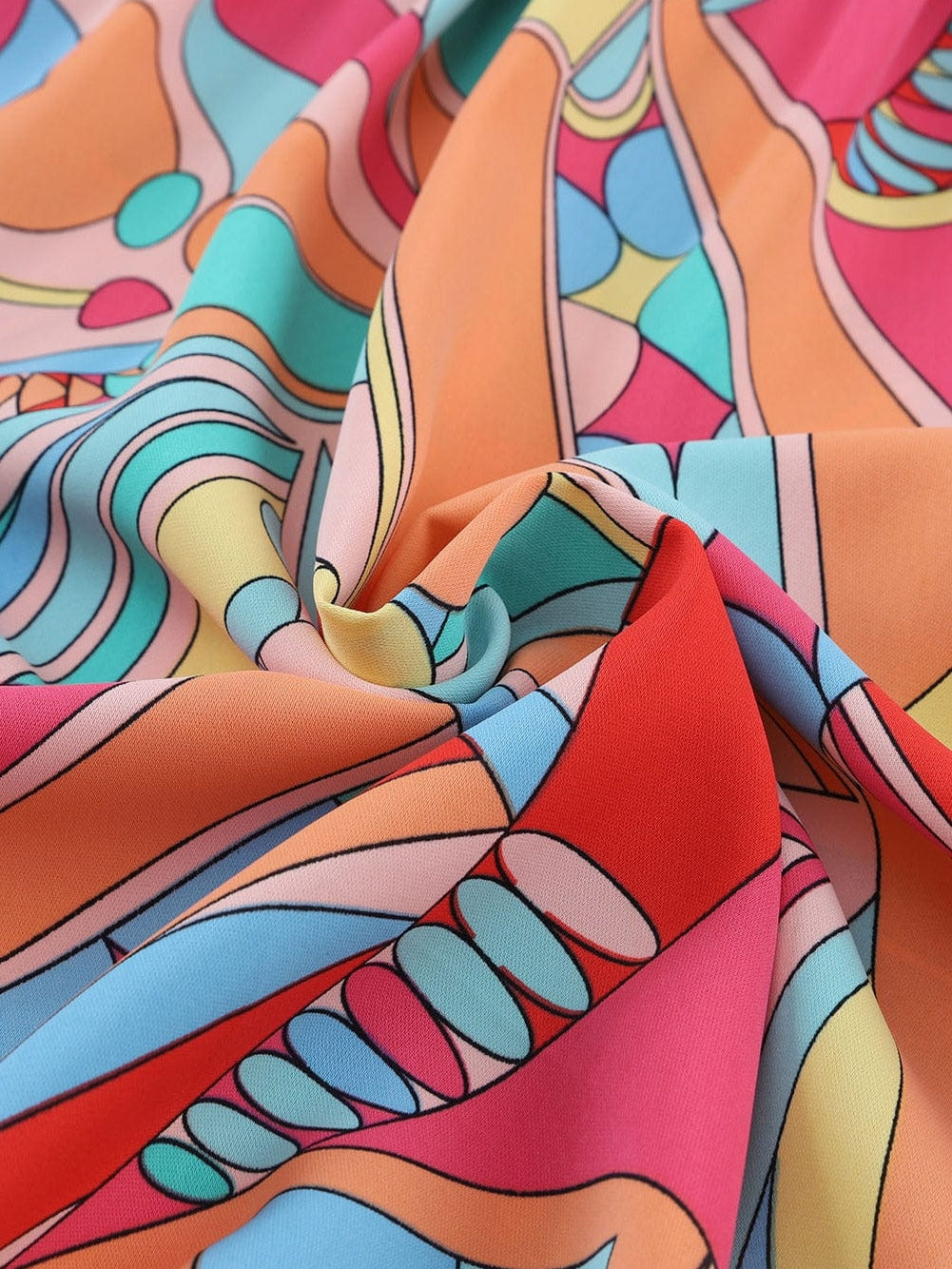 Abstract Geometry Print Puff Sleeve Blouse - Multicolor Shift Shirt from MsDressly