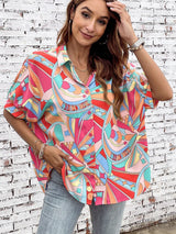 Abstract Geometry Print Puff Sleeve Blouse - Multicolor Shift Shirt from MsDressly