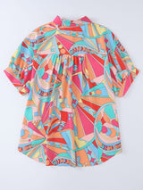 Abstract Geometry Print Puff Sleeve Blouse - Multicolor Shift Shirt from MsDressly