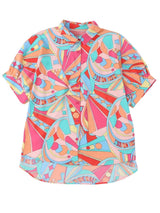 Abstract Geometry Print Puff Sleeve Blouse - Multicolor Shift Shirt from MsDressly