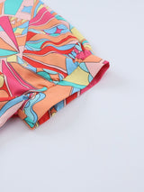 Abstract Geometry Print Puff Sleeve Blouse - Multicolor Shift Shirt from MsDressly