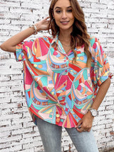 Abstract Geometry Print Puff Sleeve Blouse - Multicolor Shift Shirt from MsDressly