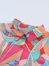 Abstract Geometry Print Puff Sleeve Blouse - Multicolor Shift Shirt from MsDressly