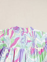 Abstract Green Bubble Sleeve Smocked Blouse with Unique Print from MsDressly