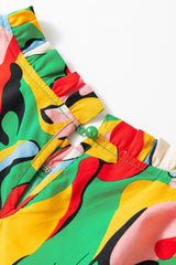 Abstract Green Ruffle Sleeve Mini Dress with Frilled Neck from MsDressly