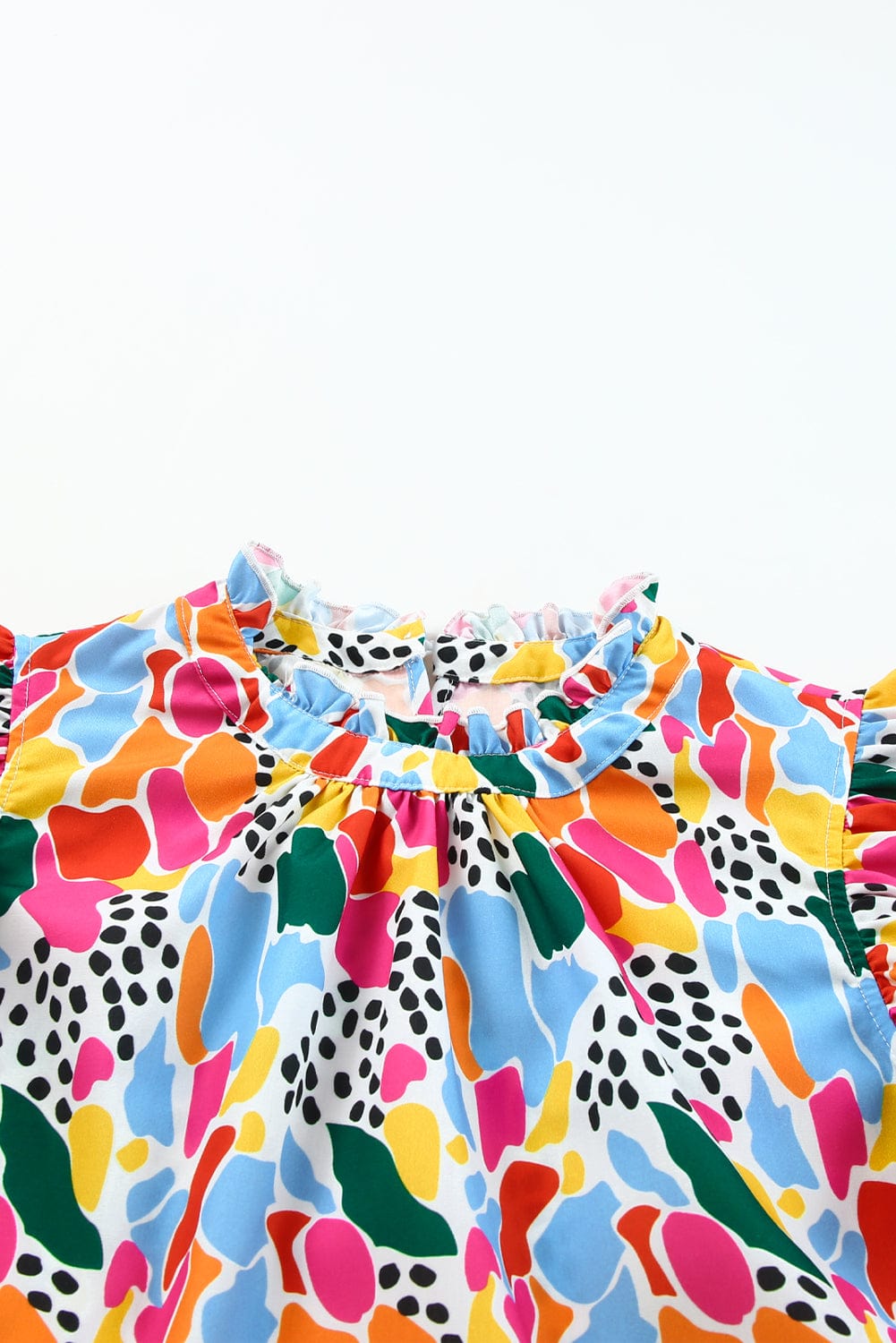 Abstract Print High Neck Flutter Sleeves Summer Top in Multicolor from MsDressly