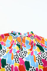 Abstract Print High Neck Flutter Sleeves Summer Top in Multicolor from MsDressly