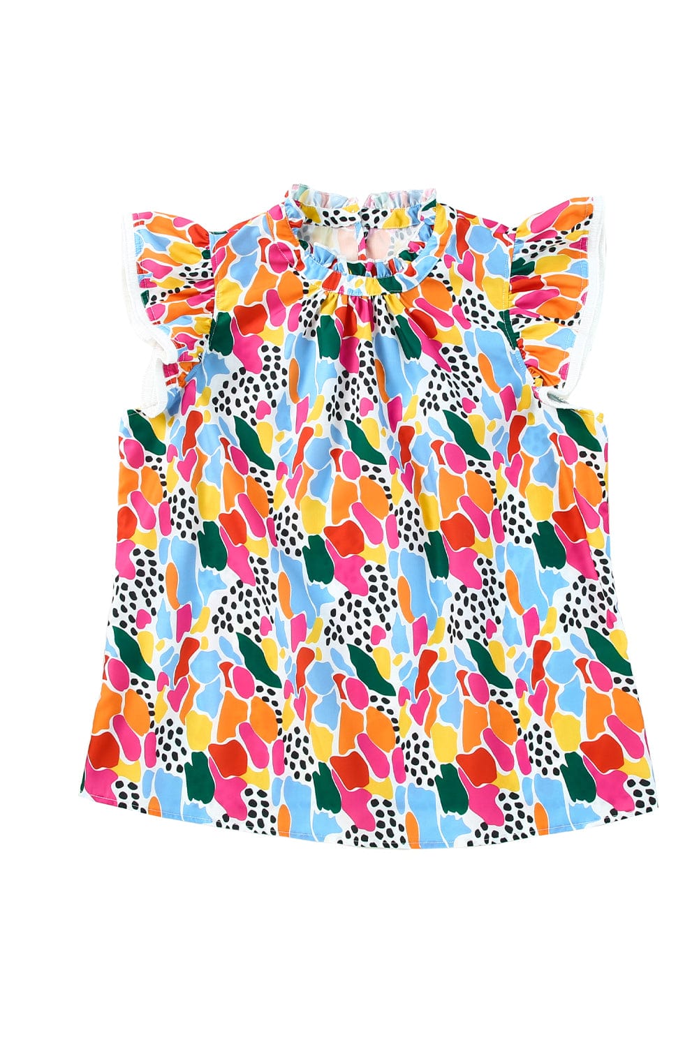 Abstract Print High Neck Flutter Sleeves Summer Top in Multicolor from MsDressly