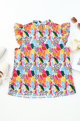 Abstract Print High Neck Flutter Sleeves Summer Top in Multicolor from MsDressly