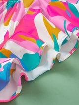 Abstract Print Notched Neck Flutter Sleeve Blouse with Multicolour Vibrancy from MsDressly