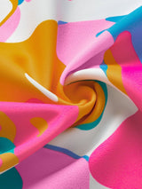 Abstract Print Notched Neck Flutter Sleeve Blouse with Multicolour Vibrancy from MsDressly