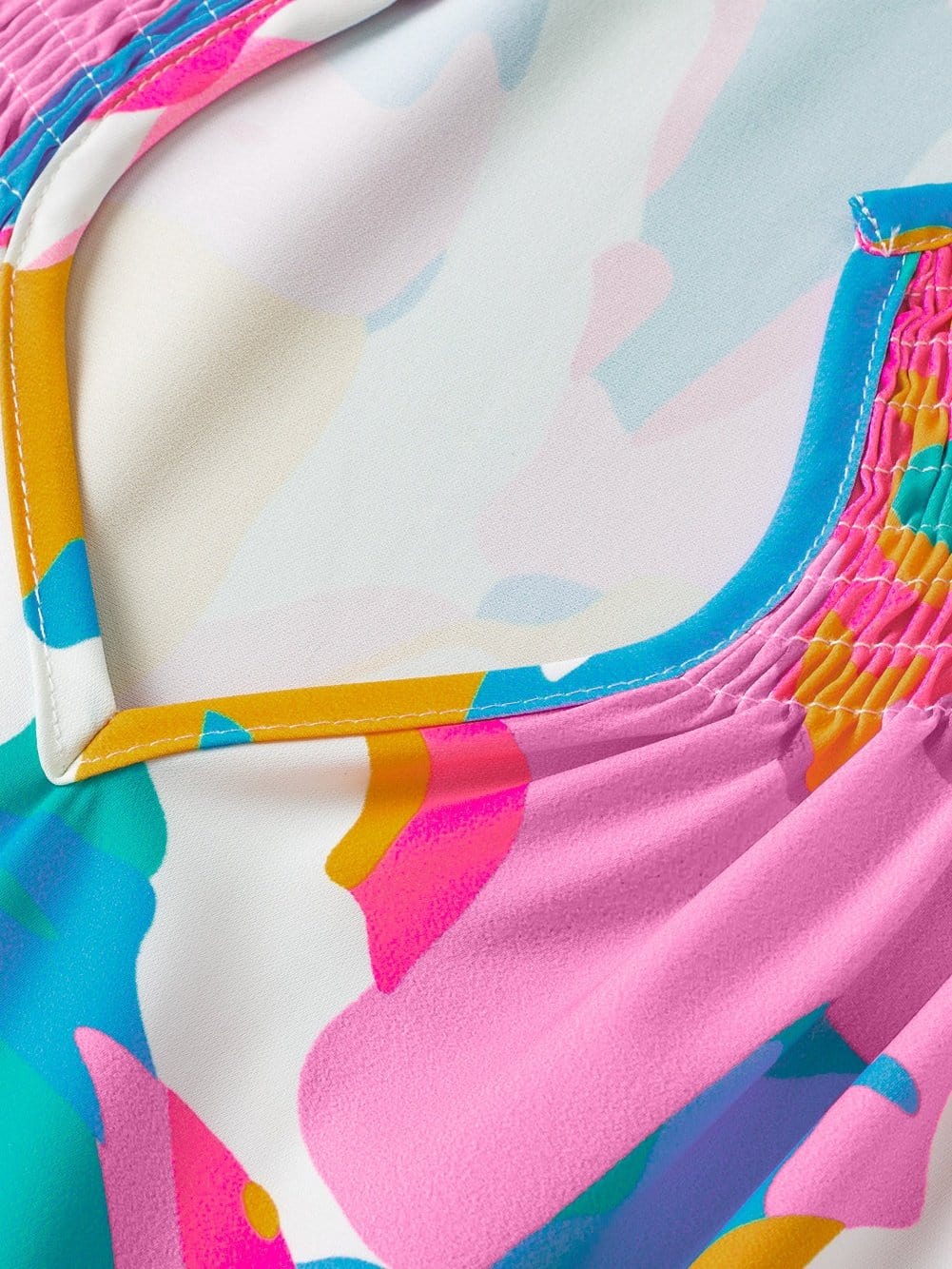 Abstract Print Notched Neck Flutter Sleeve Blouse with Multicolour Vibrancy from MsDressly