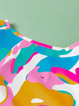 Abstract Print Notched Neck Flutter Sleeve Blouse with Multicolour Vibrancy from MsDressly