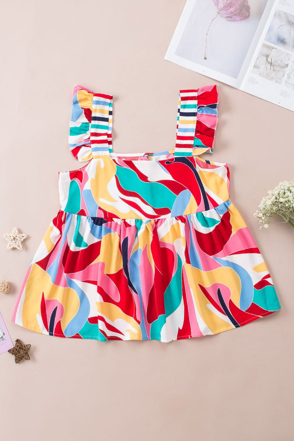 Abstract Print Square Neck Multicolor Tank Top From MsDressly