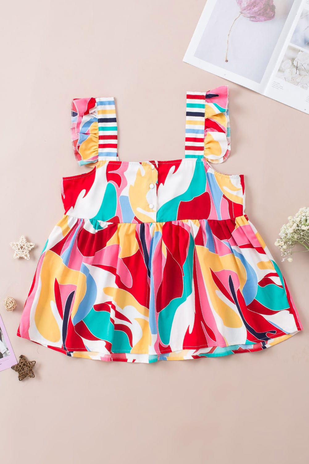 Abstract Print Square Neck Multicolor Tank Top From MsDressly