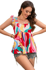 Abstract Print Square Neck Multicolor Tank Top From MsDressly