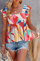 Abstract Print Square Neck Multicolor Tank Top From MsDressly
