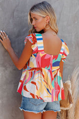 Abstract Print Square Neck Multicolor Tank Top From MsDressly