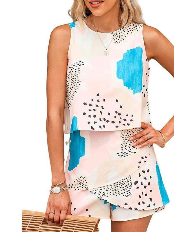 Abstract Sky Blue Sleeveless Women'S Jumpsuit With Sexy Print from MsDressly