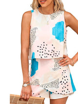 Abstract Sky Blue Sleeveless Women'S Jumpsuit With Sexy Print from MsDressly