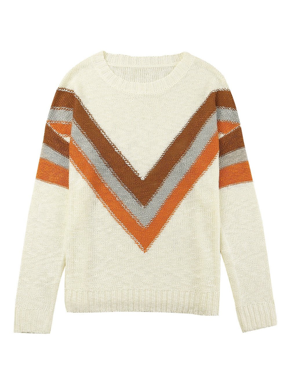 Beige Chevron Stripe Drop Shoulder Knit Pullover from MsDressly