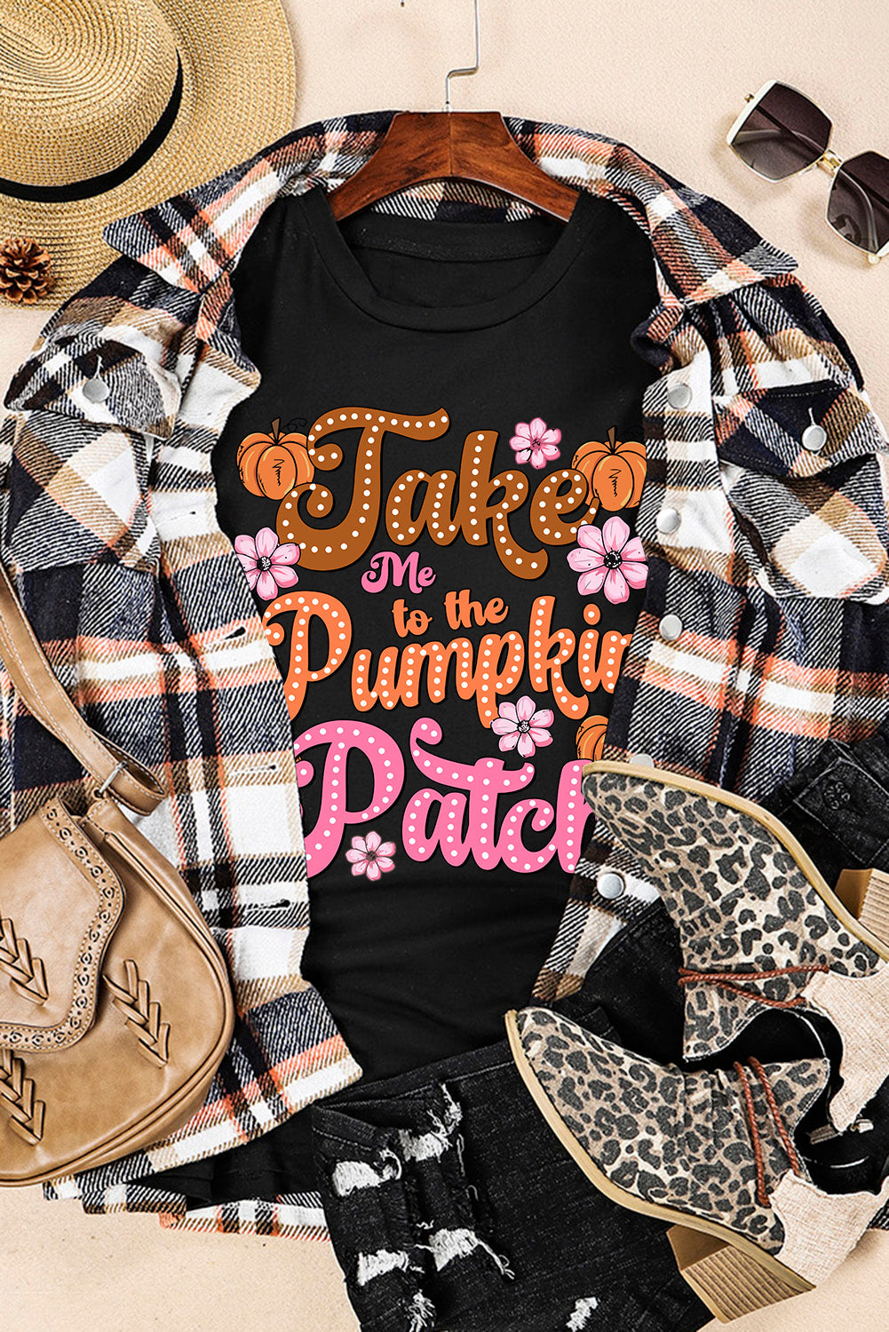 Black Take Me To The Pumpkin Patch Flower Print T Shirt from MsDressly